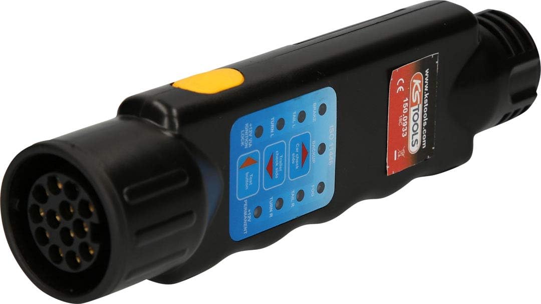 KS Tools 150.0933 12V Zugwagentester / Prüfgerät für Anhängersteckdosen 13-polig, Gelb, Schwarz