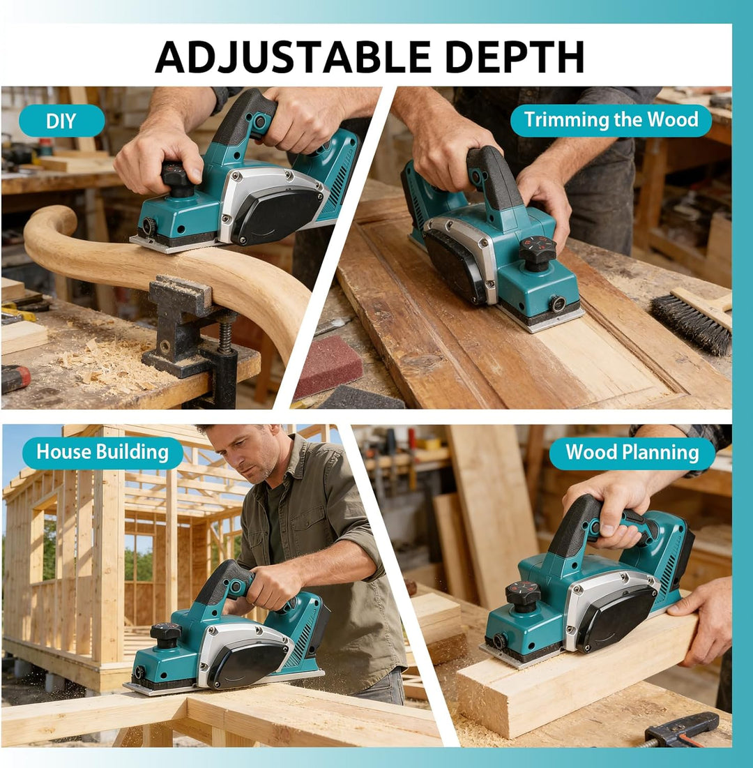 Kabelloser Bürstenloser Handhobel für Makita 18V Akku, 82mm Hobelbreite, 0–2mm Einstellbare Hobeltie