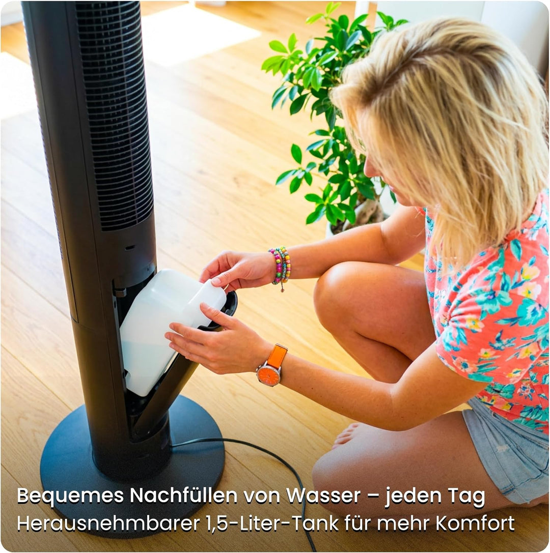 Turmventilator 107cm WiFi App, Luftkühler, Ventilator mit Sprühnebel, DC-Motor, 7,5 m/s Wind, Aroma-