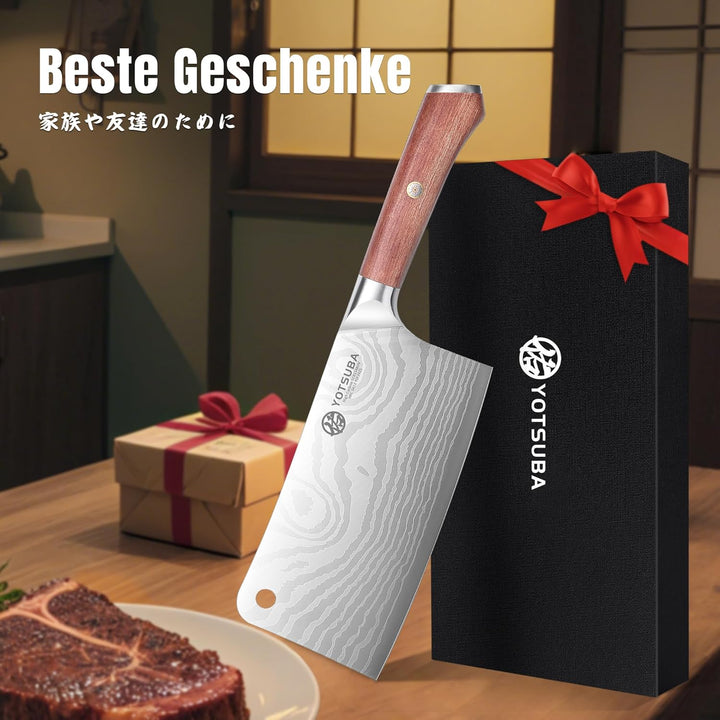YOTSUBA Hackmesser, Chinesisches Kochmesser 18 CM, Küchenbeil mit ergonomischem Pakkawood-Holzgriff,