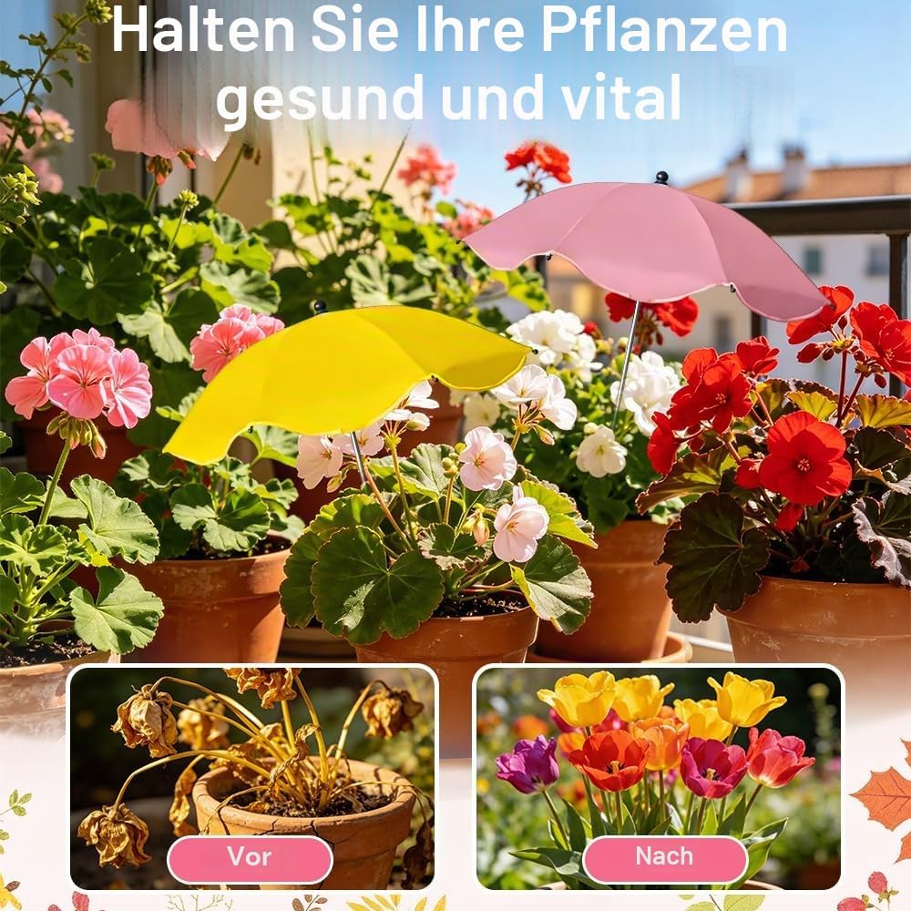 2 Stück Pflanzenschirm, Mini Sonnenschirm für Pflanzen, Sonnenschutz für Pflanzen Ø 60 cm, Verstellb