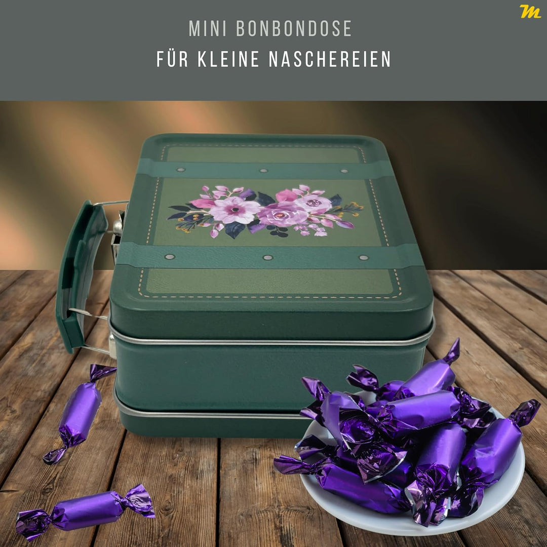 MediMuc Reisekoffer Flowers - Mini Scharnierdeckeldose mit beweglichem Henkel und Stickern - lebensm