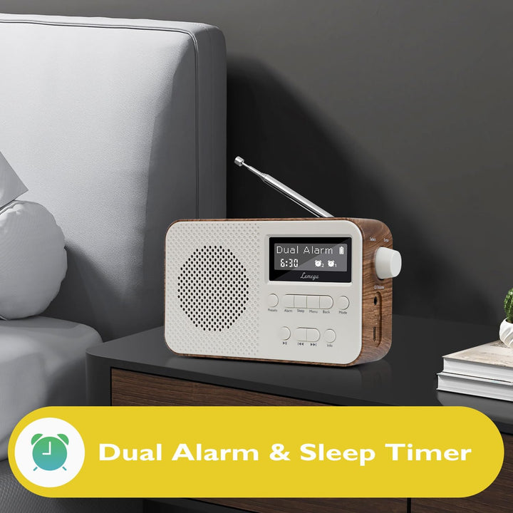 DAB-Radio mit Bluetooth, Digitalradios Netz- und Akku, wiederaufladbarer Akku, 15-Stunden-Wiedergabe