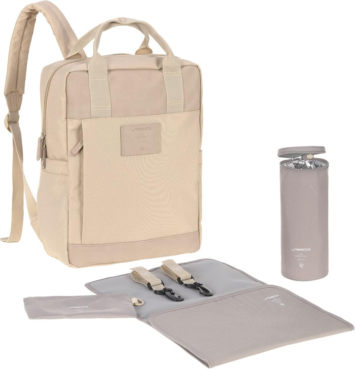 LÄSSIG Baby Wickelrucksack Wickeltasche Rucksack mit Wickelunterlage, Kinderwagenbefestigung, Flasch