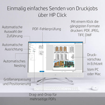 HP DesignJet T250 Grossformatdrucker, 24 Zoll, bis zu A1, mobiles Drucken, Wi-Fi, Gigabit Ethernet,