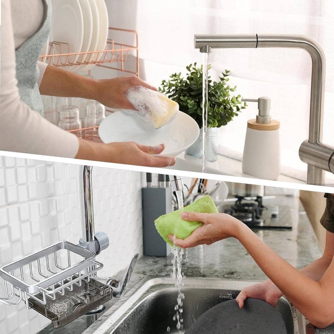 Wasserhahnhalter für Küchenspüle, multifunktionaler Wasserhahn-Ablauf-Organizer, Küchenspüle, Schwam