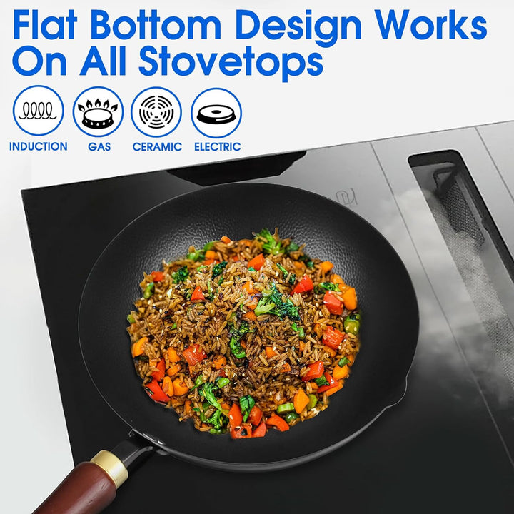 Souped Up Recipes 25,4 cm Wok aus Karbonstahl für Elektro-, Induktions- und Gasherde (Deckel und Ben