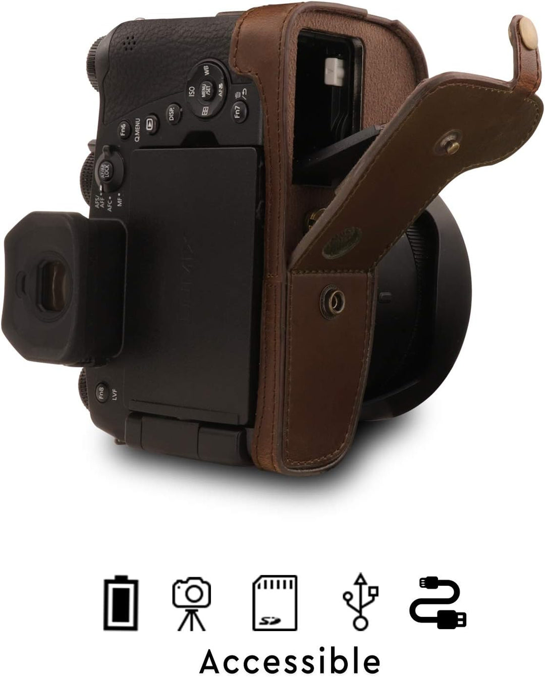 MegaGear MG1679 Ever Ready Leder Kameratasche mit Trageriemen kompatibel mit Leica V-Lux 5, Panasoni