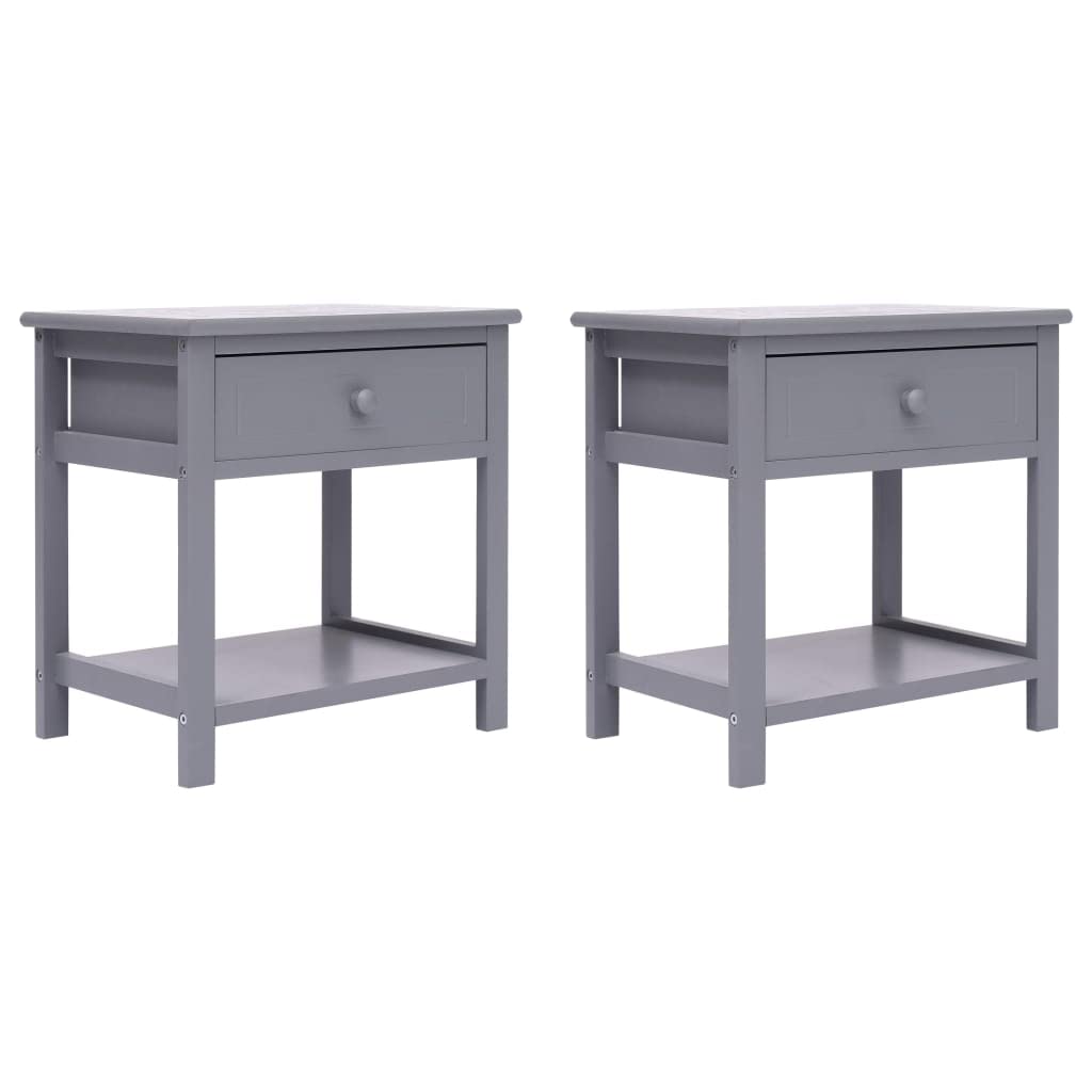 FIRBNUS Bedside Table Nachtkonsole Night Stand Nachttische 2er Set Grau 40x29x42 cm Paulownia Holz B