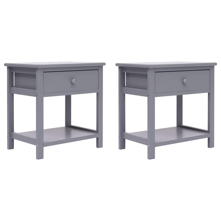 FIRBNUS Bedside Table Nachtkonsole Night Stand Nachttische 2er Set Grau 40x29x42 cm Paulownia Holz B