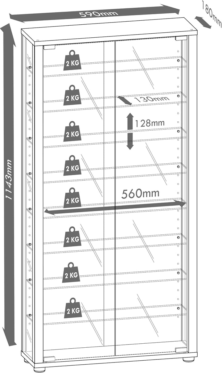 VCM Glasvitrine hängend | Vitrine Glas mit ESG-Sicherheitsglas | Masse: H. 114 x B. 59 x T. 18 cm |