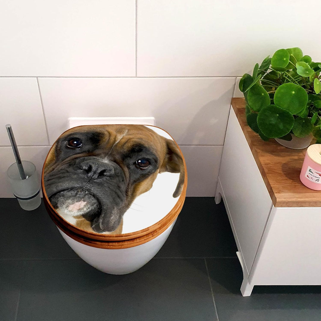 banjado® Design WC Sitz Bambus Absenkautomatik mit Motiv Boxer/Toilettendeckel mit Absenkautomatik H