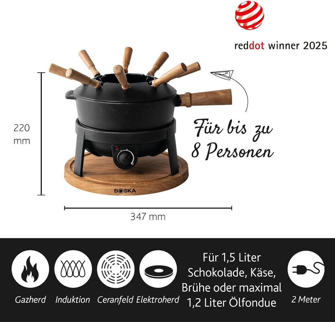 Boska Elektrisches Fondueset Pro 2,2L - Käsefondue - Für 8 personen - Topf set - Edelstahl - Extrala