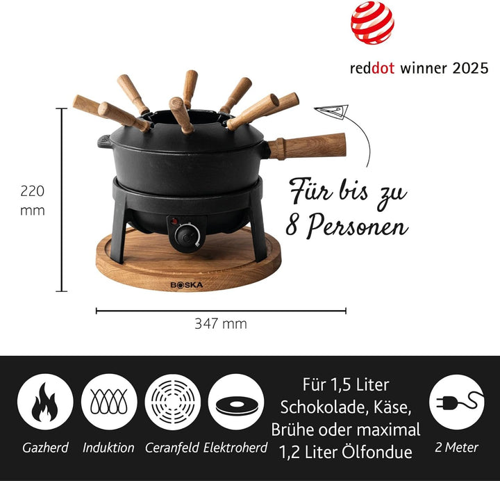 Boska Elektrisches Fondueset Pro 2,2L - Käsefondue - Für 8 personen - Topf set - Edelstahl - Extrala