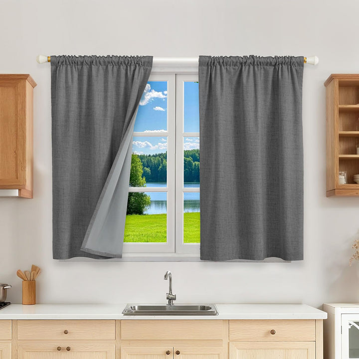 100% Verdunklungsvorhänge Thermovorhänge Kälteschutz Gardinen mit Kräuselband 120 x 90 cm (HxB) 2er