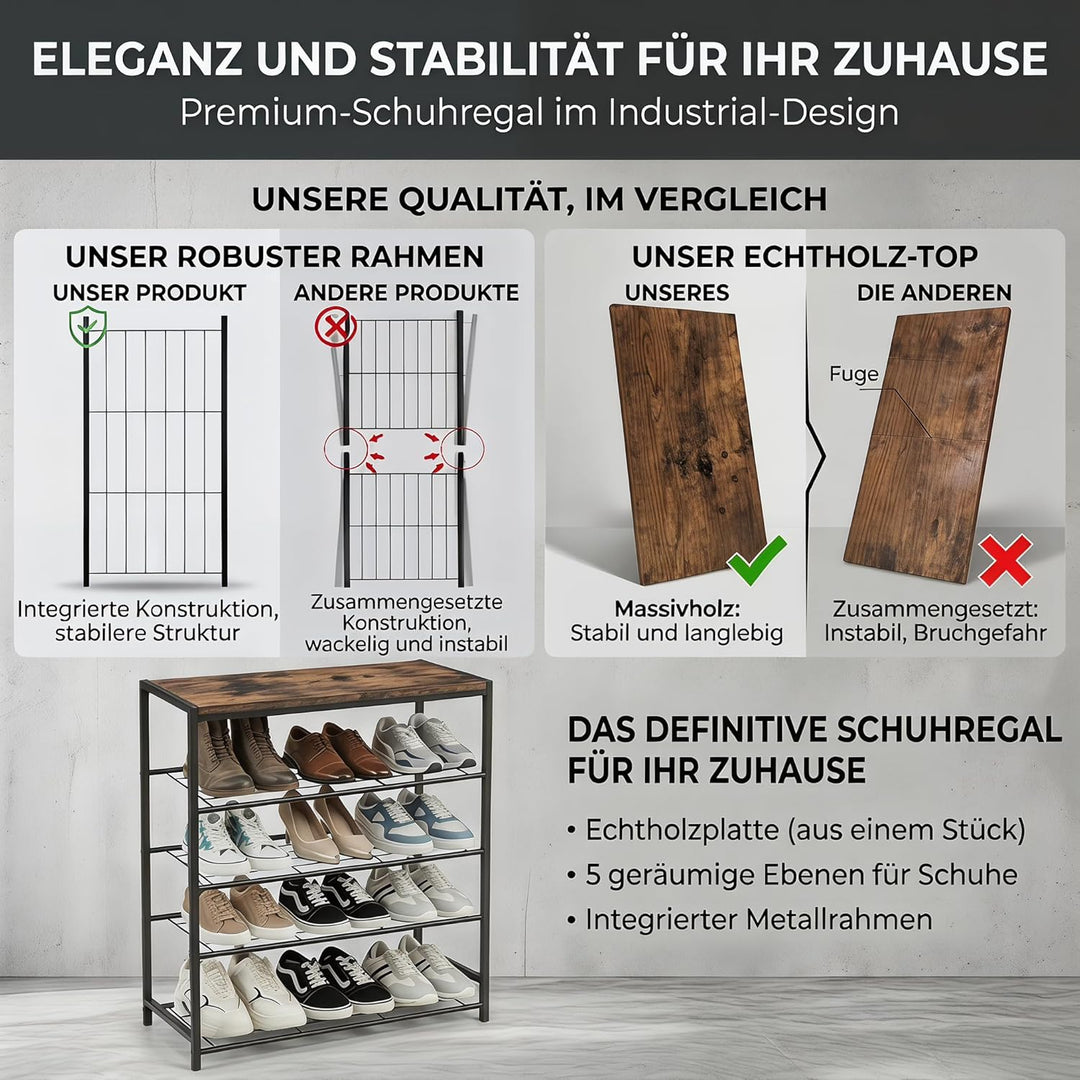 Schuhregal Schmal mit 5 Ebenen und Ablagefläche - Vertikaler Schuhschrank Schmal Platzsparelnd für F
