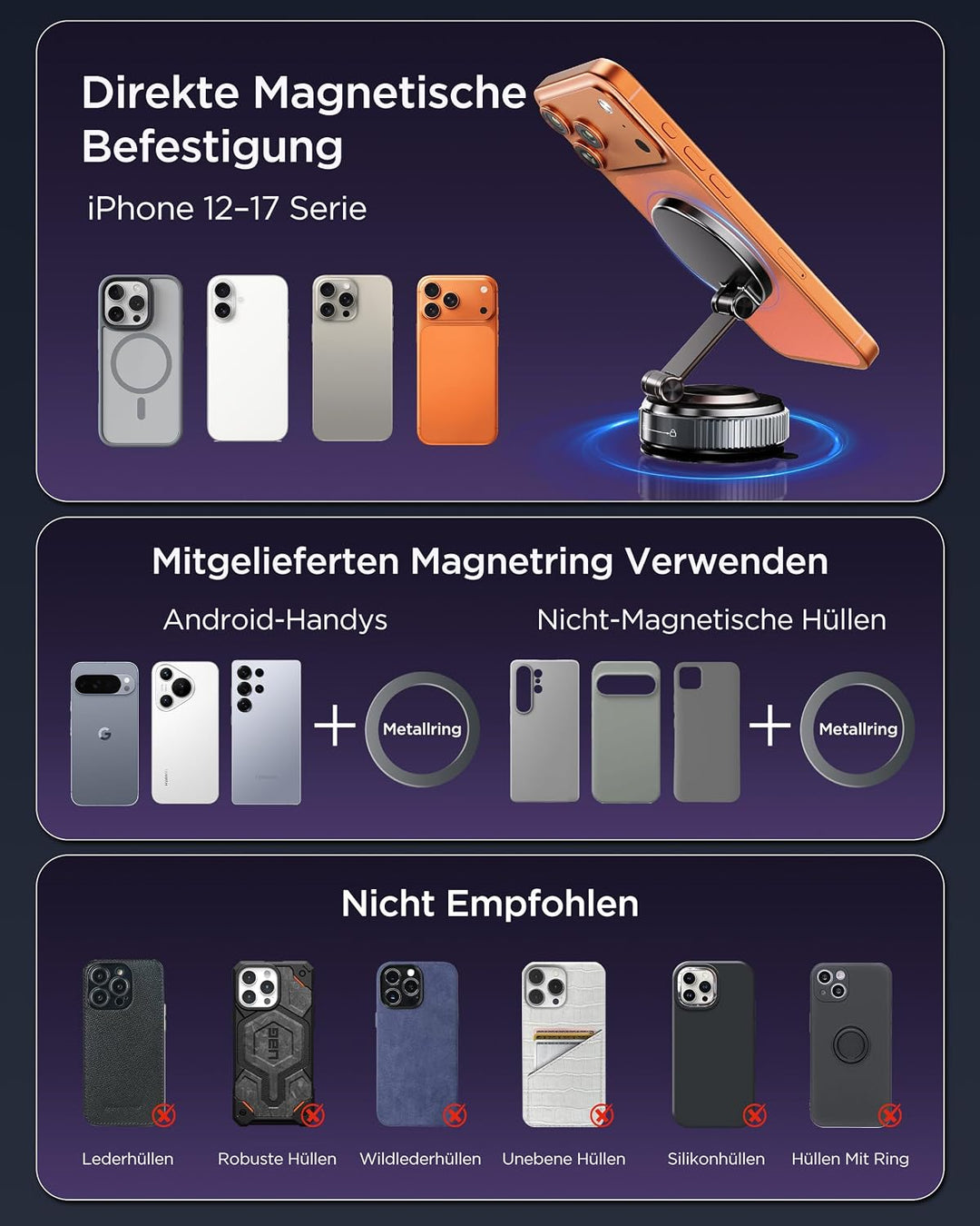 Handyhalterung Auto Magnet für Magsafe Autohalterung, 2026 Upgraded Vmag-S2 Handyhalter Auto Magneti
