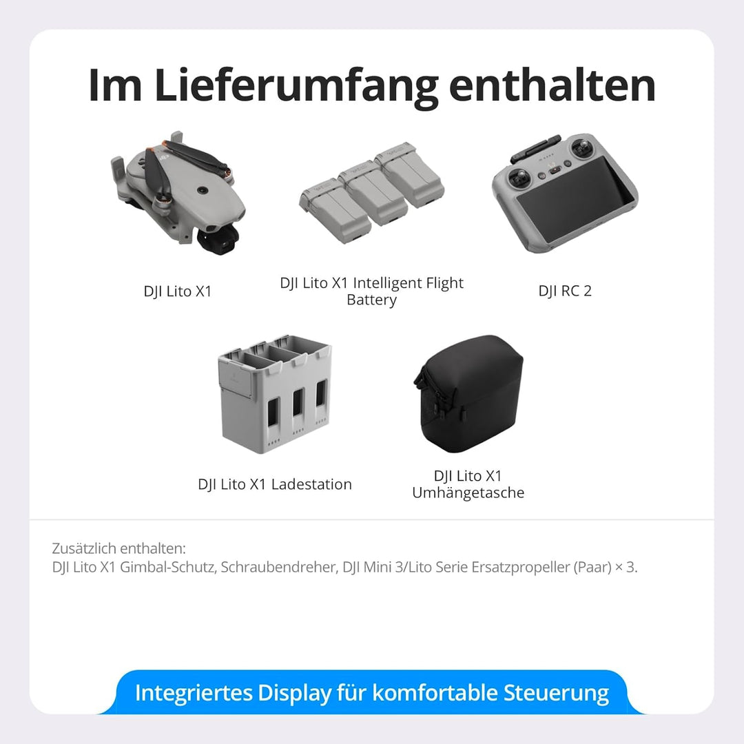 DJI Lito X1 Fly More Combo Bundle, 4K Kameradrohne Hinderniserkennung, ActiveTrack, 1/1,3-Zoll-Senso