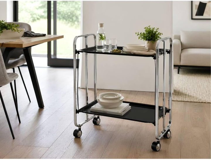 DON HIERRO - Servierwagen Bauhaus 2 Tabletts mit verchromtem Rahmen-Schwarz one size Schwarz, one si