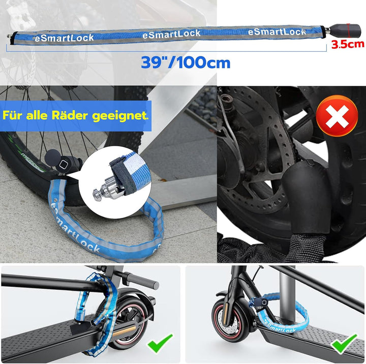 Anweller Fahrradschloss Fingerabdruck, Hohe Sicherheit Anti-Diebstahl Fahrrad Kettenschloss mit APP,