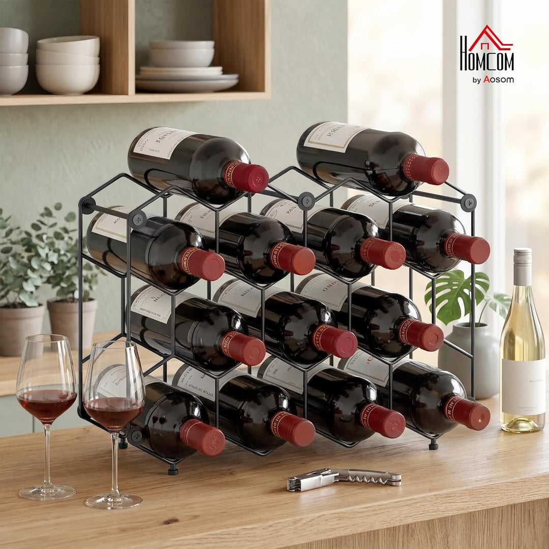 HOMCOM Weinregal für 13 Flaschen Flaschenregal Flaschenhalter mit Wabendesign Verstellbaren Füssen K
