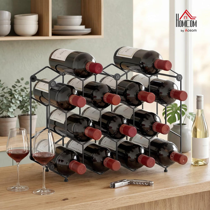 HOMCOM Weinregal für 13 Flaschen Flaschenregal Flaschenhalter mit Wabendesign Verstellbaren Füssen K