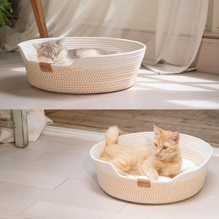 CheerPals Katzenbett mit Kissen, 47cm Waschbar Katzenkorb aus Baumwollseilen geflochten, zum Schlafe