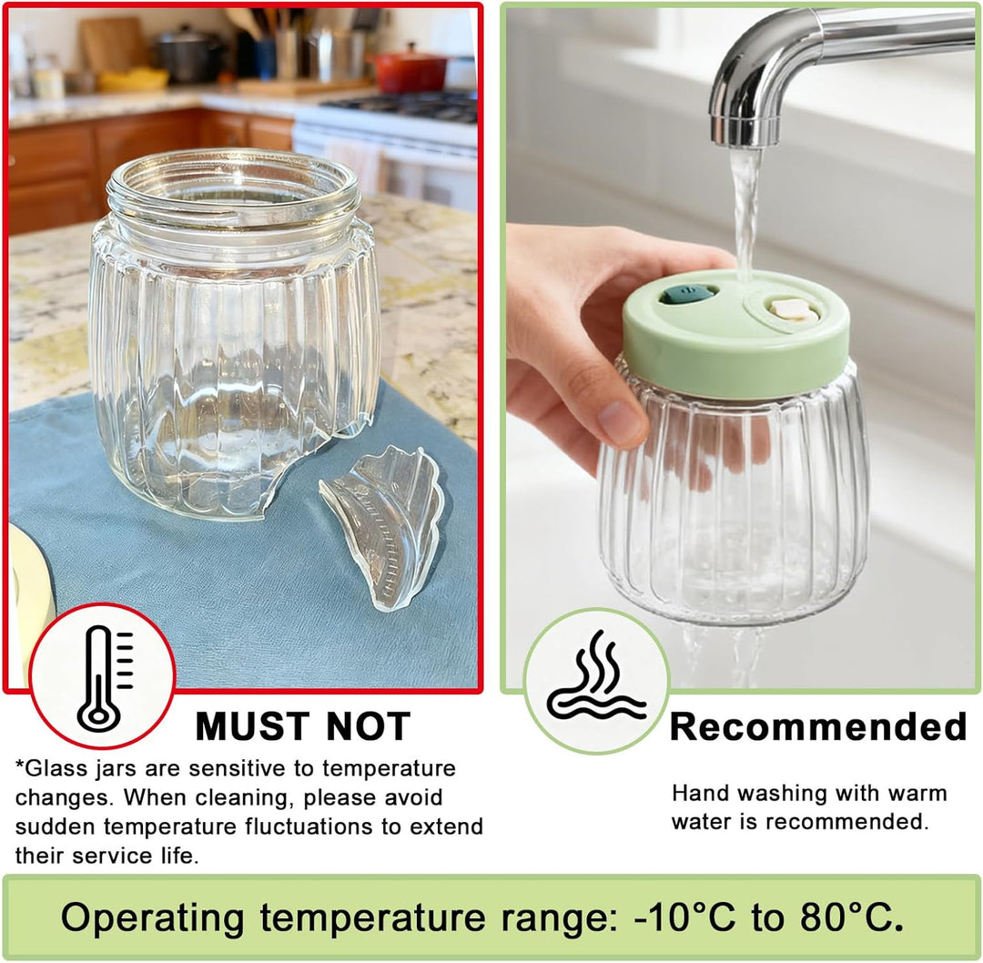 2 Stück 1L Fermentiergläser mit Doppelventil, Luftdichte Einmachgläser aus Glas, Fermentierglas, Fer