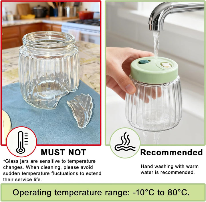 2 Stück 1L Fermentiergläser mit Doppelventil, Luftdichte Einmachgläser aus Glas, Fermentierglas, Fer