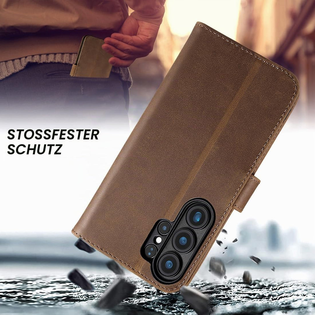 LENSUN Echtleder Handyhülle für Samsung Galaxy S26 Ultra, Hülle [Brieftasche][RFID Schutz][Standfunk