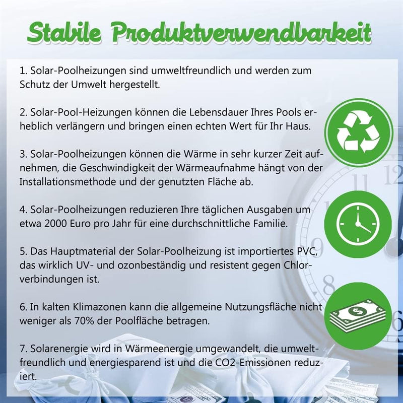 Melko Poolheizung Solarheizung Solarkollektor Solarpanel Wärmeplane für Pool Schwimmbecken, schwarz,