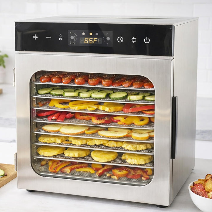 Trintion Edelstahl Dörrautomat 700W – Dörrgerät mit Edelstahlgitter, 30°-85°C, 6700 cm² Dörrfläche –