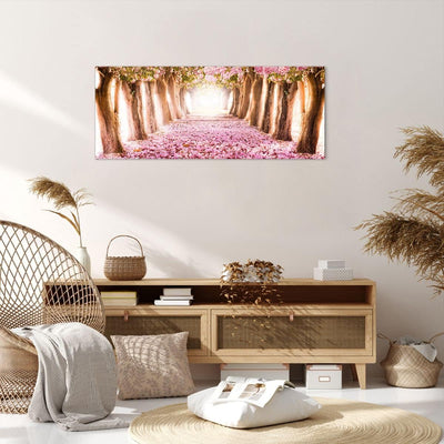 Wandbilder Dekoration Wohnzimmer Baum Blumen Kirsche Natur Panorama Bilder auf Leinwand 120x50cm Lei