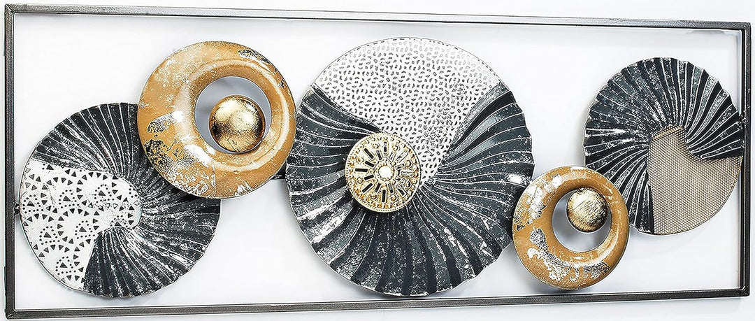 Kobolo Wandbild Wanddeko Metallbild 3D-Bild - SEASHELL -anthrazit weiss gold- ca 28x75 cm