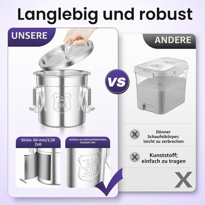 6L Luftdichter Eimer mit Deckel, Lebensmittel Küche Edelstahl Eimer Küche Getreidebehälter, Edelstah