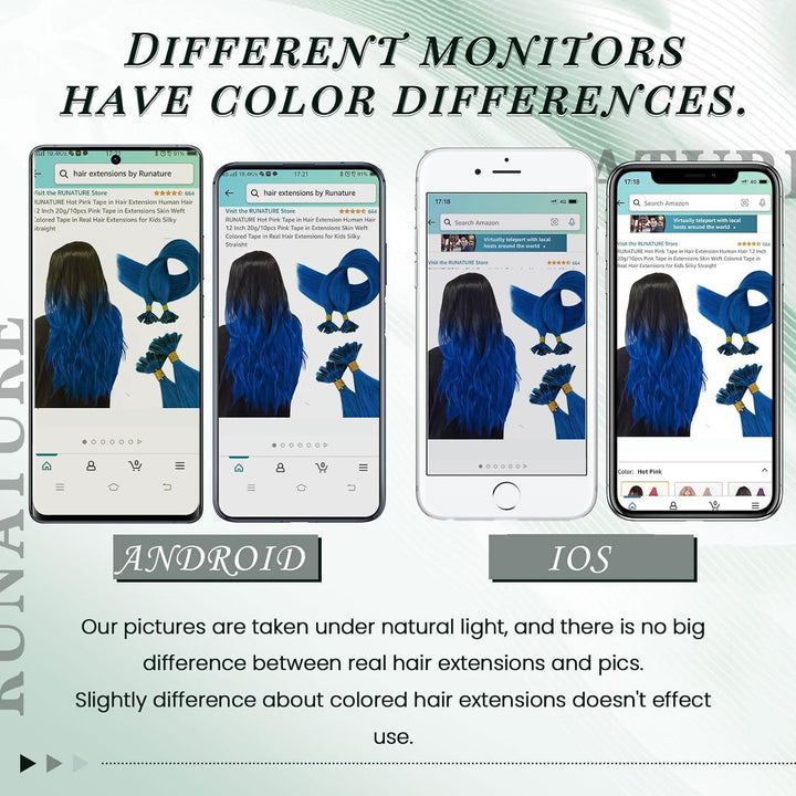 RUNATURE Bonding Echthaar Extensions Blau 45cm Keratin Haarverlangerung Echthaar Blau U Tip Extensio