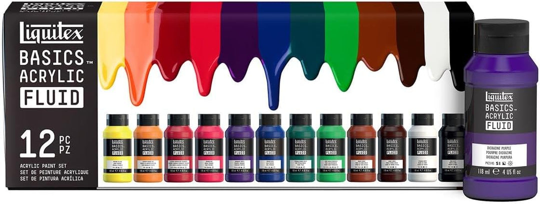 Liquitex 3699431 Basics Fluid Acrylfarbe Set mit fliessender Konsiszenz, schnell trocknend, lichtech