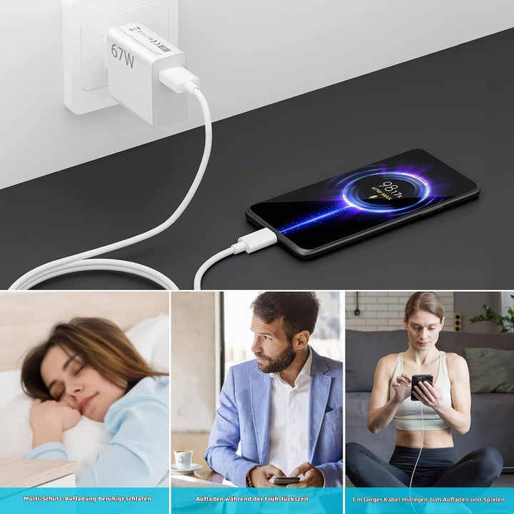 67W Turbocharge Ladegerät mit USB C Ladekabel für Xiaomi,USB Netzteil Adapter für Xiaomi 13T 13 Pro