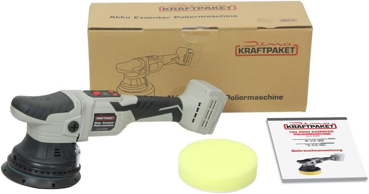 Dino KRAFTPAKET 15mm- 18V Bürstenlose Akku Exzenter Poliermaschine für Auto mit 125mm Stützteller Mo