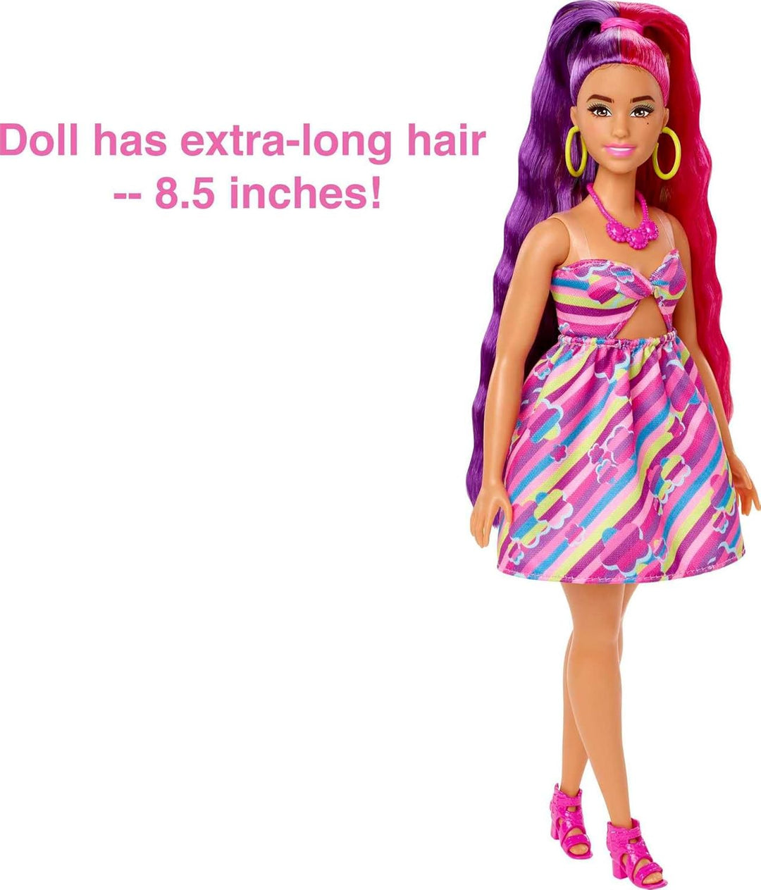 Barbie HCM89 - Totally Hair Puppe (Blond/Bunte Haare) im Blumen Print Kleid mit 15 Zubehör Teilen fü