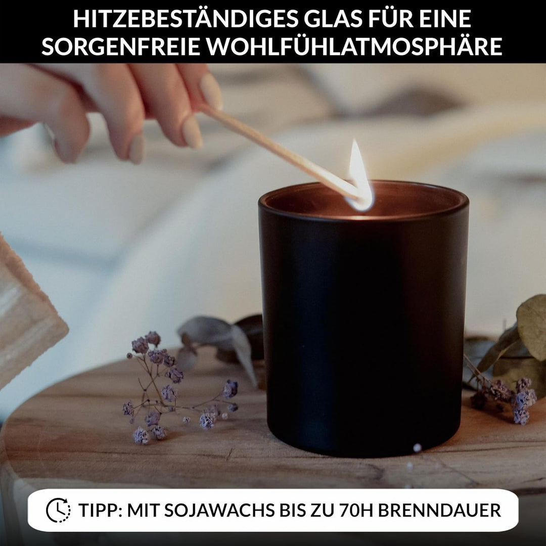22Feels 10x (295ml) EU-REACH-GEPRÜFT Premium Kerzengläser Matt-Schwarz Hitzebeständig Luftdicht mit
