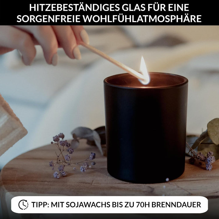 22Feels 20x (295ml) EU-REACH-GEPRÜFT Premium Kerzengläser Matt-Schwarz Hitzebeständig Luftdicht mit