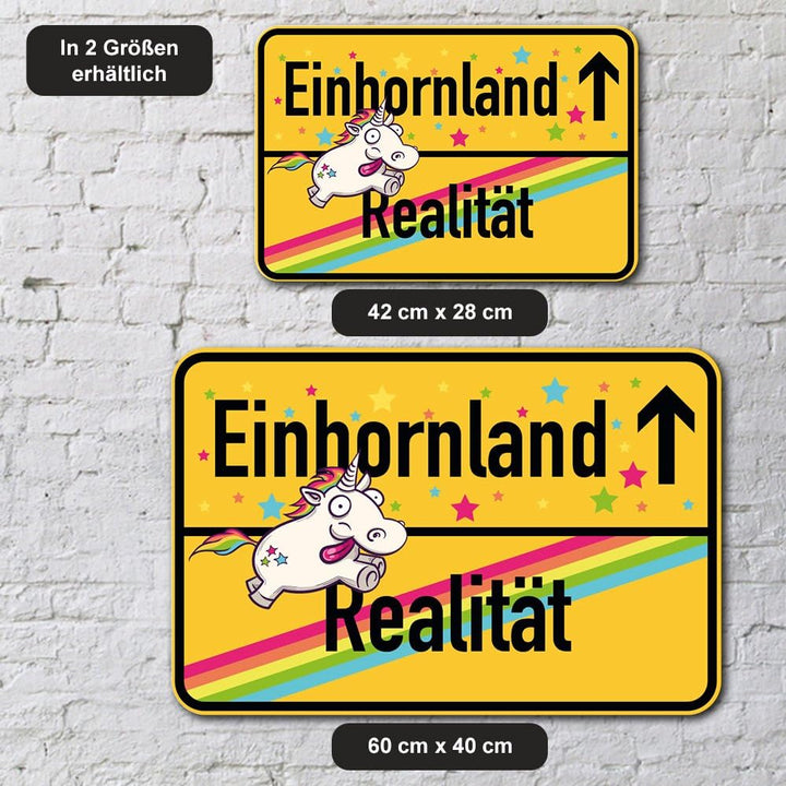 printplanet® Ortsschild Einhornland - 1 - Einhorn Schild aus 5 mm PVC Kunststoff - Grösse 600 mm x 4