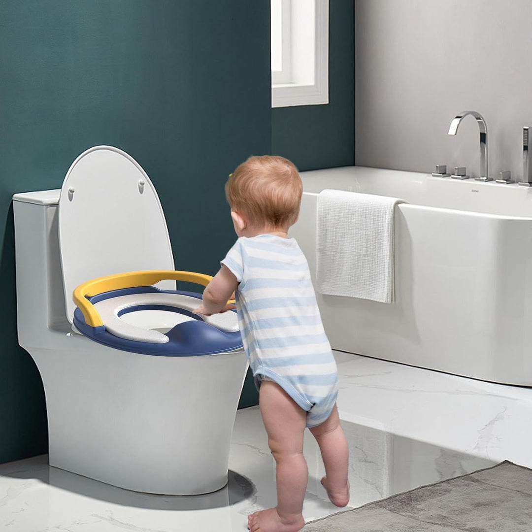 Toilettensitz Kinder mit Griffen und weicher Unterlage, Toilettenaufsatz Toilettensitzaufsatz für Ju