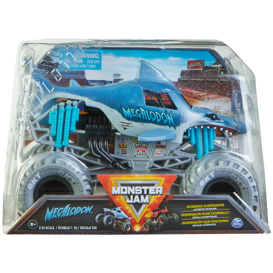 Monster Jam 6063913 Jam, Offizieller Megalodon Monster Truck, Sammler-Druckguss-Fahrzeug, Massstab 1