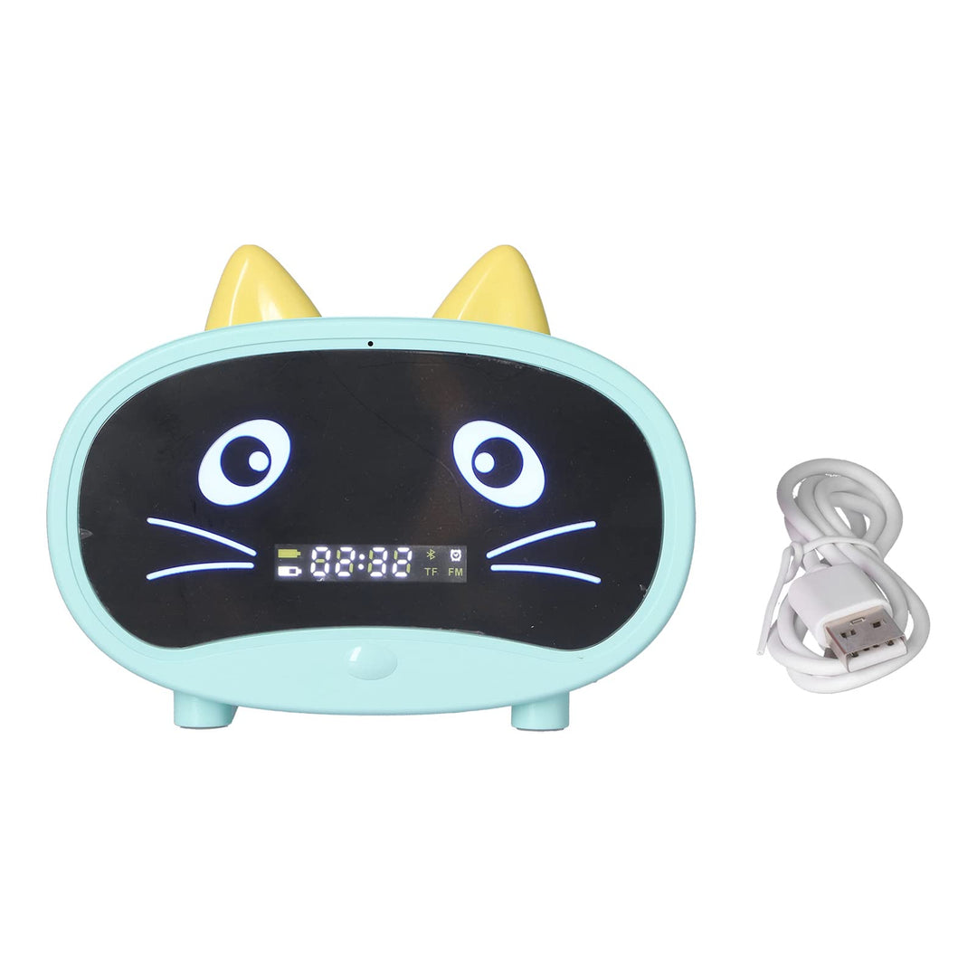 Bluetooth-Lautsprecher, Kleiner Radiowecker für Schlafzimmer, Doppelalarm, LED-Anzeige, Süsses Katze