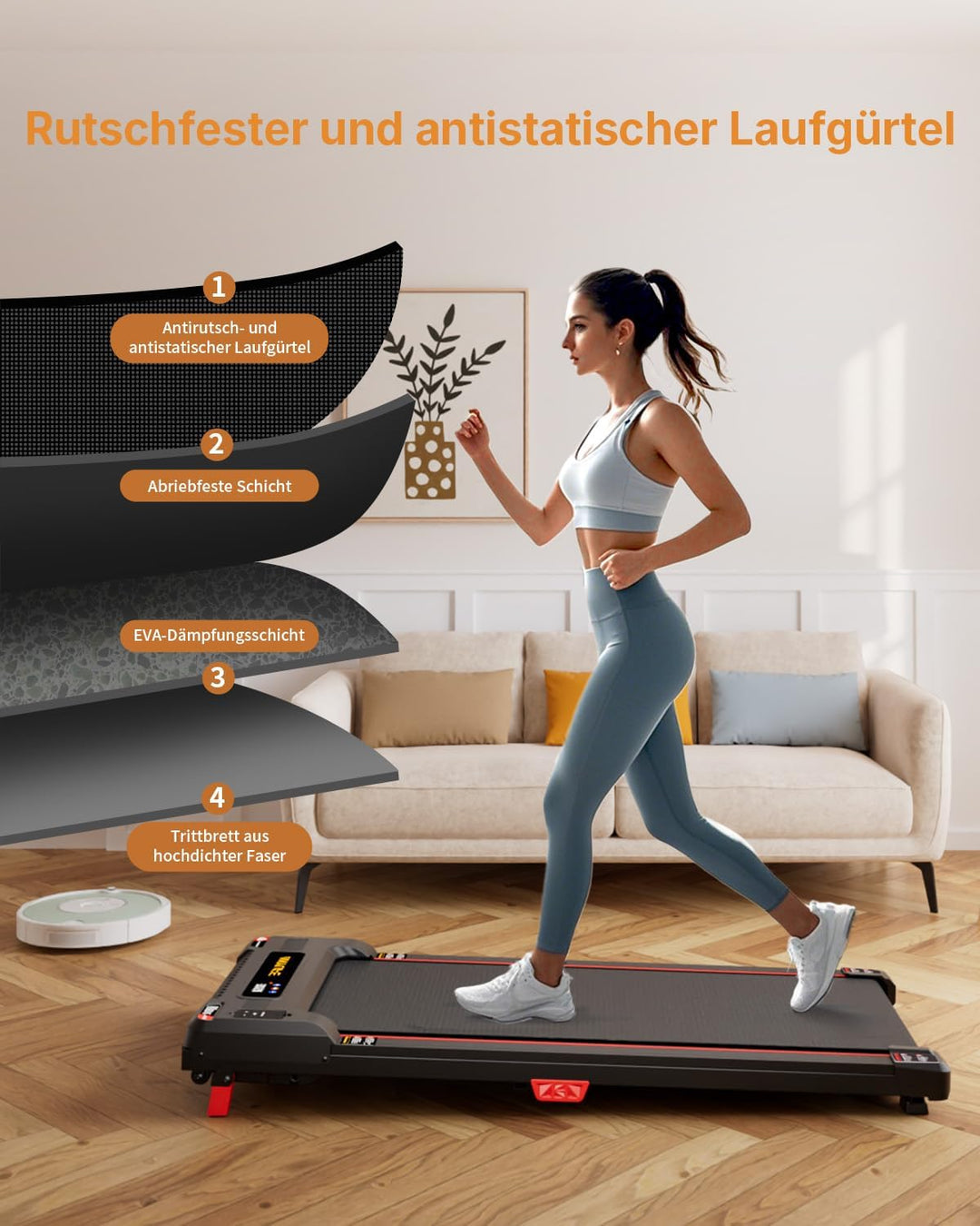 Anylife Laufband, Schreibtisch laufband,Walking Pad mit Steigung,kompakte Laufbänder，Walking Machine