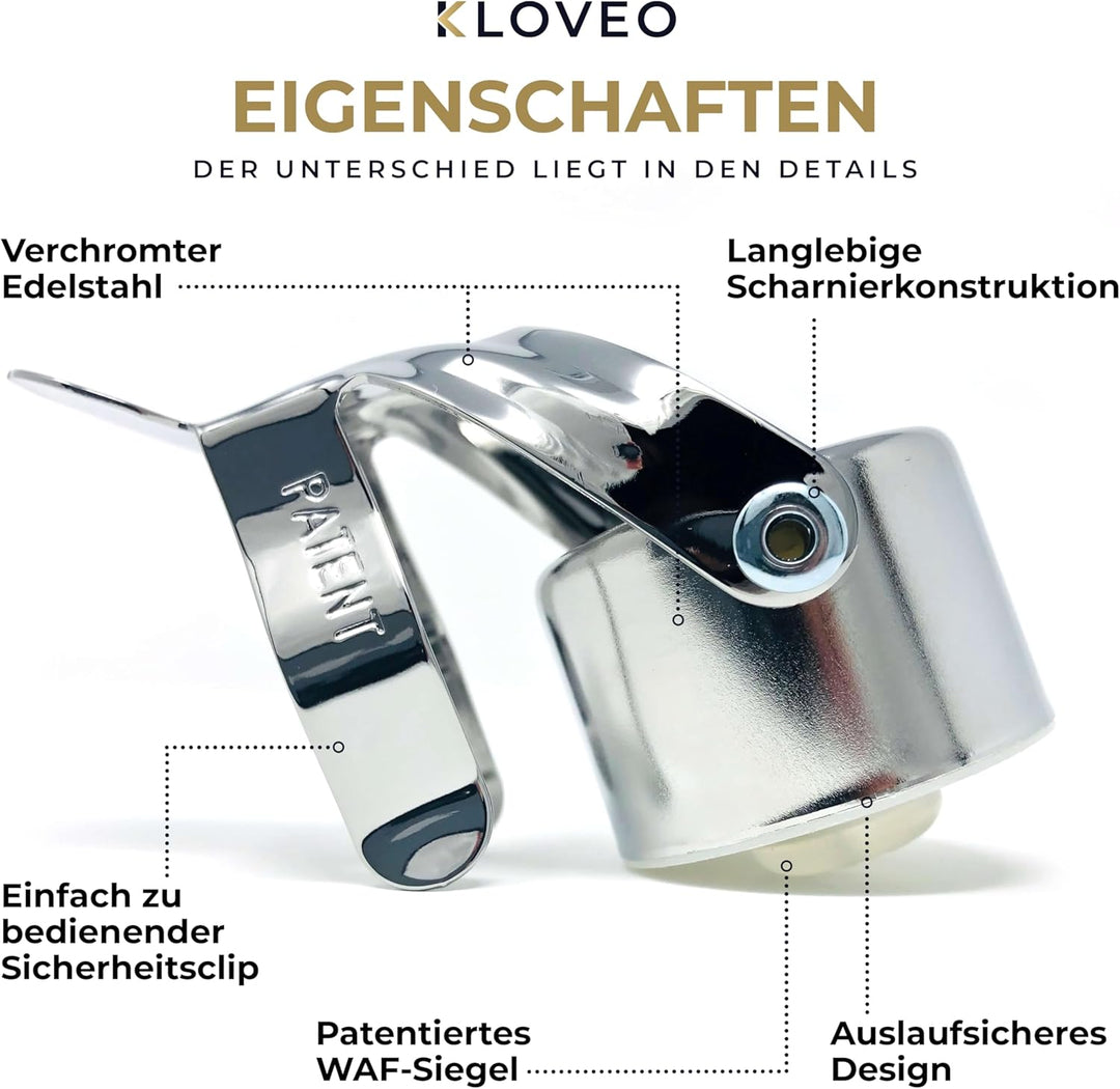 Sektverschluss Kloveo - WAF Dichtung - Italienische Herstellung Champagner Verschluss, Sektflaschenv