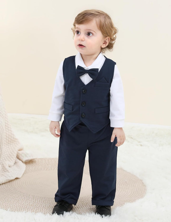 mintgreen Baby Anzug Junge, 3 Stück Formelles Outfit Taufanzug Gentleman Smoking Shirt & Weste + Hos