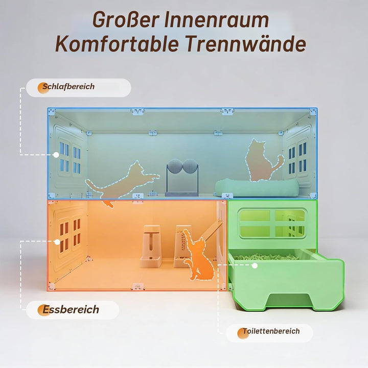 2 Stöckig Grosse Katzenkäfige für Den Innenbereich mit Katzentoilette, Katzenkäfig für den Innenbere